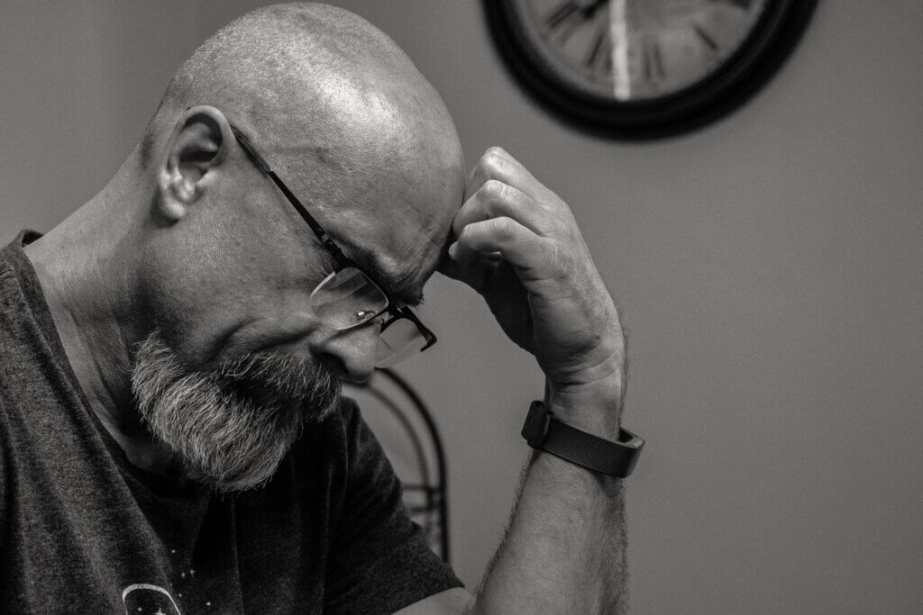 stress bearded old man alzheimer's study volunteers